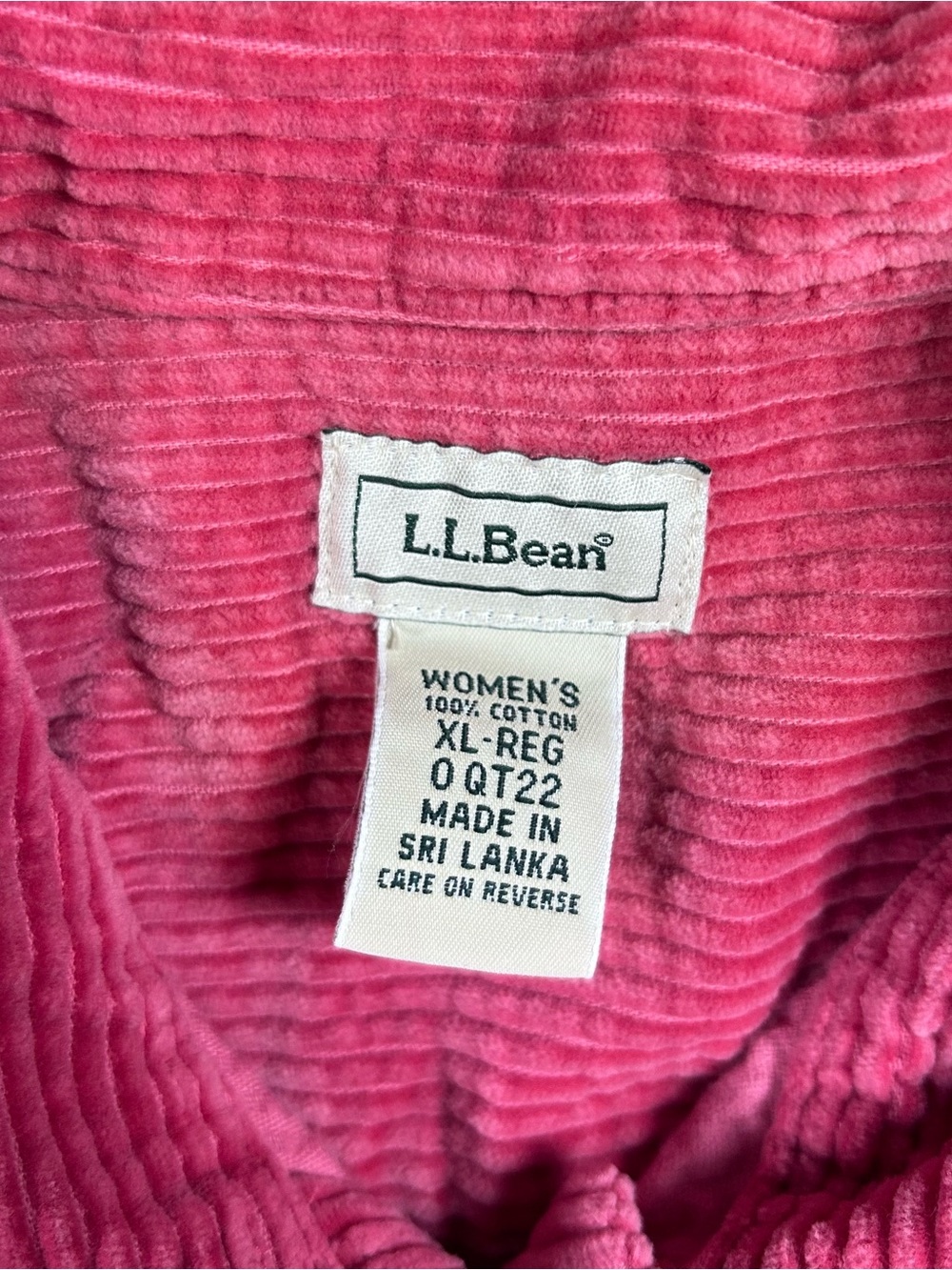 Vtg LL Bean Button Up Shirt Wide Wale Corduroy Chore Shacket Pink Cottage 90s XL - Picture 2 of 6